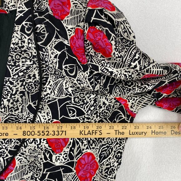 ST. GILLIAN Blazer 14 Silks Abstract Floral Faux Cami Button Front Black Red Vtg - Picture 12 of 16